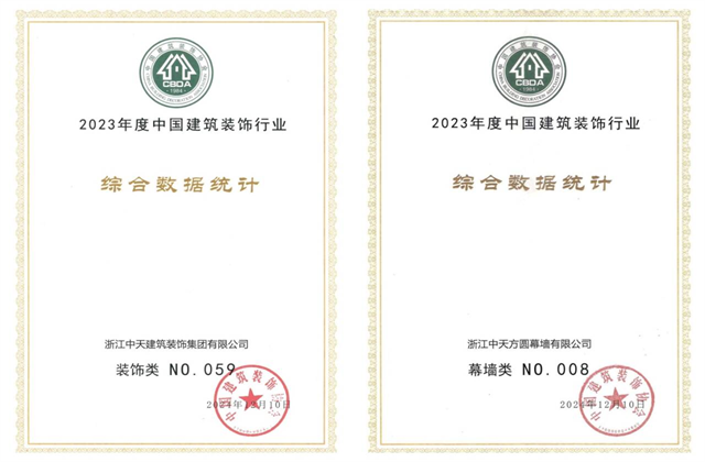 BJL平台装饰集团位列2023年度中国建筑装饰企业百强59位、幕墙百强第8位